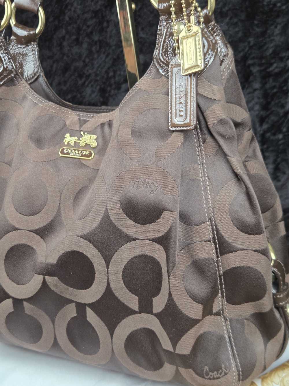 Coach Madison Op Art Maggie Shoulder Bag Brown Signature Sateen Style 14305 - Picture 4 of 16